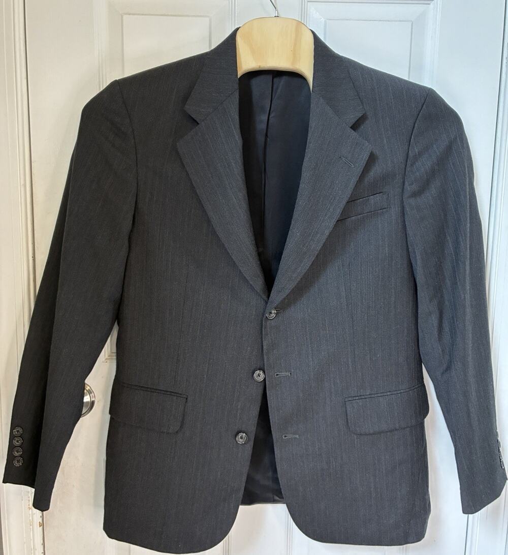 Vtg Oscar De La Renta 41R Men’s Charcoal Pinstripe Suit Jacket 100% Wool USA